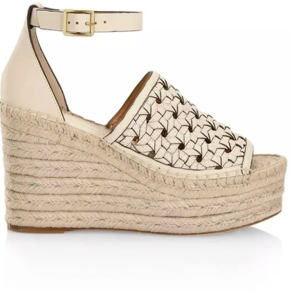 ✅Tory Burch Women's Basketweave Espadrille Wedges, Almond Flour sz 10 - Picture 1 of 11
